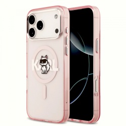 Husa MagSafe pentru Apple iPhone 17 Pro Max, Karl Lagerfeld, IML Sketch Logo Choupette, Roz