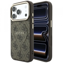 Husa MagSafe pentru Apple iPhone 18 Pro / 17 Pro, Guess, 4G Embossed Classic, Maro
