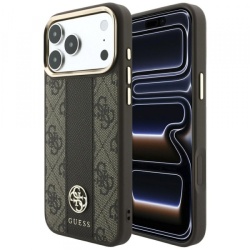 Husa MagSafe pentru Apple iPhone 18 Pro / 17 Pro, Guess, 4G Stripe Round Classic Logo, Maro