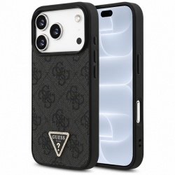 Husa MagSafe pentru Apple iPhone 18 Pro / 17 Pro, Guess, 4G Triangle Strass, Neagra