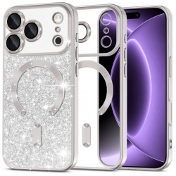 Husa MagSafe pentru Apple iPhone 18 Pro / 17 Pro, Techsuit, Luxury Glitter, Argintie