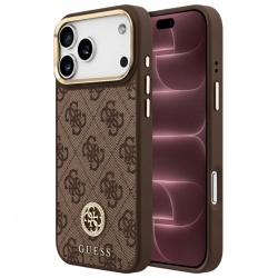 Husa MagSafe pentru Apple iPhone 18 Pro Max / 17 Pro Max, Guess, 4G Strass Logo, Maro