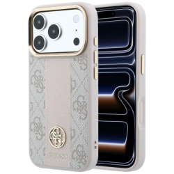 Husa MagSafe pentru Apple iPhone 18 Pro Max / 17 Pro Max, Guess, 4G Stripe Round Classic Logo, Roz