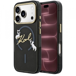 Husa MagSafe pentru Apple iPhone 18 Pro Max / 17 Pro Max, Karl Lagerfeld, IML Choupette Karl Script Logo, Neagra