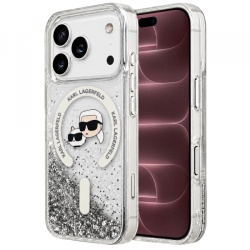 Husa MagSafe pentru Apple iPhone 18 Pro Max / 17 Pro Max, Karl Lagerfeld, Liquid Glitter Karl & Choupette Head's, Transparenta