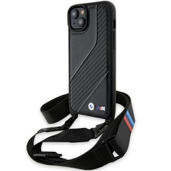 Husa pentru Apple iPhone 15 Plus, BMW, M Edition Carbon Stripe & Strap, Neagra