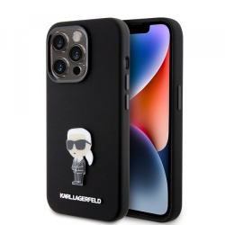 Husa pentru Apple iPhone 15 Pro, Karl Lagerfeld, Liquid Silicone Metal Ikonik, Neagra KLHCP15LSMHKNPK
