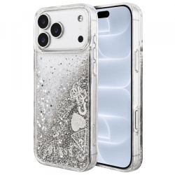 Husa pentru Apple iPhone 18 Pro / 17 Pro, Guess, Liquid Glitter Charms, Argintie