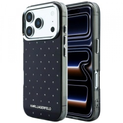 Husa pentru Apple iPhone 18 Pro / 17 Pro, Karl Lagerfeld, IML Rhinestones and Electroplated Logo, Neagra
