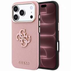 Husa pentru Apple iPhone 18 Pro Max / 17 Pro Max, Guess, Grained Big Resin Logo, Roz