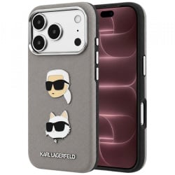 Husa pentru Apple iPhone 18 Pro Max / 17 Pro Max, Karl Lagerfeld, Saffiano with Karl & Choupette Head's Pin and Logo, Gri