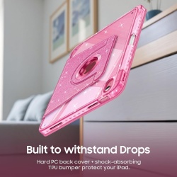 Husă Rotativă 360° Fintie pentru iPad 11 Gen (A16, 11") și iPad 10 Gen (10.9"), Suport Apple Pencil, Funcție Auto Sleep/Wake, Spate Hibrid PC+TPU, Roz cu Sclipici (Glittering Pink) - Img 5