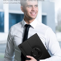 Husă Rotativă TiMOVO pentru Samsung Galaxy Tab A11+ / A11 Plus 11" (2025), Suport Pivotant 90° Orizontal / Vertical, Funcție Auto Sleep/Wake, Bandă Elastică, Piele Ecologică, Negru - Img 3