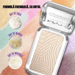 Iluminator pudra NYX Professional Makeup Buttermelt 05 Bright and Butta, formula cremoasa, 12H rezistenta, nu se estompeaza, 5 g - Img 4