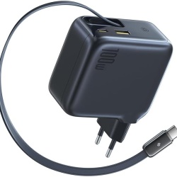 Incarcator de retea Baseus EnerCore CJ11 100W, 2x USB-C, 2x USB-A, cablu retractabil, Negru