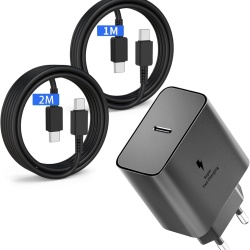 Încărcător Rapid 45W USB-C Super Fast Charging cu 2 Cabluri Type-C (1m și 2m), Adaptor Priză Power Delivery pentru Samsung Galaxy Seria S, Z Fold/Flip, Seria A, Tablete și Dispozitive USB-C