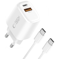 Incarcator Retea Cu Cablu USB-C Tech-Protect NCA20, 20W, 3A, 1 x USB-A - 1 x USB-C, Alb