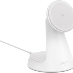 Incarcator wireless Anker MagGo Stand Qi2 360 15W, pentru iPhone 16/15/14/13/12, Alb