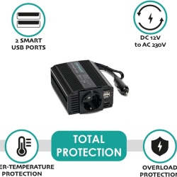 Invertor Auto 12V la 220V 300W OVERMUST, Priză AC 220V, 2 Porturi USB 2.1A, Ventilator Inteligent Silențios, Încărcare Simultană 3 Dispozitive, Protecție la Supratensiune și Scurtcircuit - Img 3