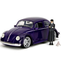 JADA WEDNESDAY SET MASINUTA METALICA VOLKSWAGEN BEETLE 1:24 SI FIGURINA METALICA WEDNESDAY 7CM - Img 2