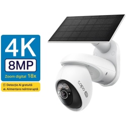 Kit camera de supraveghere Wireles cu panou solar TP-Link Tapo C660 KIT cu Pan/Tilt 360 grade, 8MP, 4K, 3840x2160, Starlight Color Night Vision, Detectie AI, baterie 10000mAh, Two-Way Audio, IP65
