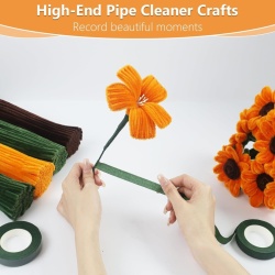 Kit Creativ DIY Buchet de Floarea-Soarelui, 300 Sârme Plușate Groase de 8 mm, Tulpini Florale, Benzi Adezive și Panglică Cadou - Img 4