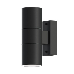 Lampa de perete de exterior LED Calex Turin, 2x bec GU10, otel inoxidabil, IP54, inaltime 170 mm, Negru