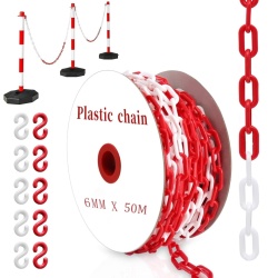 Lanț de Barieră din Plastic Typec Home 50 Metri (Grosime 6 mm), Vizibilitate Ridicată Alb și Roșu, pentru Controlul Mulțimii, Trafic, Parcare și Delimitare Spații