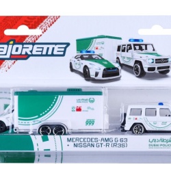 MAJORETTE SET REMORCA DE POLITIE DUBAI DELUXE MERCEDES AMG G63 SI MASINUTA NISSAN GT-R R35