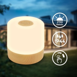 Mini Lampă LED de Masă Wireless IP44 cu Control Touch, Reglaj în 3 Trepte, Acumulator Reîncărcabil, USB-C, Aspect Lemn, 7 x 7 cm, Clasa G - Img 5