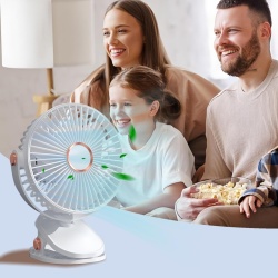 Mini Ventilator Typec Home Portabil cu Clemă și Lumină LED, Reîncărcabil USB, 5 Trepte de Viteză, Rotație 360°, pentru Birou, Casă și Noptieră, Alb - Img 3