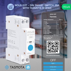 Nous D3T DIN-rail compatible Wi-Fi relay module with Tasmota firmware, Matter compatible, 25A - Img 2