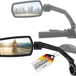 Oglindă Retrovizoare pentru Bicicletă și E-Bike Wittkop, Lentilă Convexă HD din Sticlă Veritabilă, Câmp Vizual Extins, Rotire 360° și Braț Pliabil, Montaj Universal pe Ghidon (Superior / Inferior), Carcasă Ranforsată Anti-Șoc, Negru - Img 1
