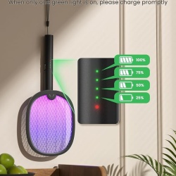 Paleta electrica anti-tantari si insecte 2 in 1 pliabila, lampa UV anti-insecte, acumulator reincarcabil 1800 mAh, zapper portabil pentru casa, terasa, curte si camping - Img 4