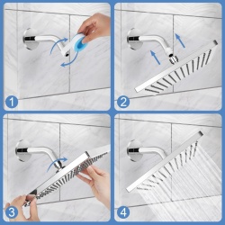 Pară de Duș Pătrată 10 Inch (25x25 cm), Oțel Inoxidabil 304, Efect de Ploaie de Înaltă Presiune, Sistem Anti-Calcar, Finisaj Argintiu Oglindă - Img 6