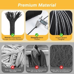 Paracord Negru Romon 4 mm, Coardă de Supraviețuire Tip 550 din Nailon cu 7 Fire Interioare, Rezistență 250 kg, Rolă 50 m, Ideal pentru Camping și Drumeții - Img 4