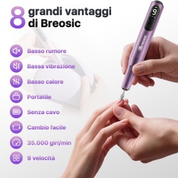 Pila Electrică Profesională Fără Fir Typec Home, 35.000 RPM, Set 12 Capete de Freză și 31 Benzi, Ecran LED, Autonomie Extinsă, Alb / Violet - Img 5