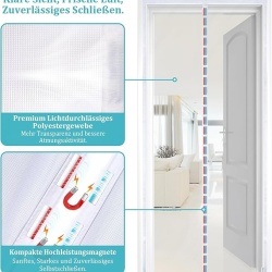 Plasă anti-insecte magnetică pentru ușă de balcon sau terasă, 155 x 215 cm, bandă arici extra lată 3,8 cm, închidere automată cu magneți puternici, montaj fără găurire, Alb - Img 4