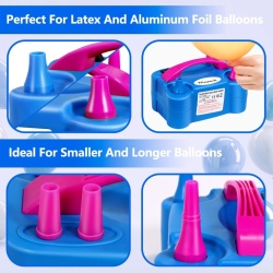 Pompă Electrică pentru Umflat Baloane 600W, 2 Moduri de Funcționare (Automat și Manual la Apăsare), Compresor Portabil cu Duze Duble pentru Baloane din Latex și Folie, Petreceri, Nunți și Evenimente - Img 7