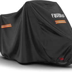 Prelata moto impermeabila Favoto 245x105x125 cm, husa protectie ploaie, soare, praf si zgarieturi, material rezistent cu fante blocare antifurt si benzi reflectorizante noapte, Negru