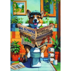 PUZZLE TREFL 1000 PREMIUM PLUS ANIMALE DE COMPANIE SI OAMENI CORGI LA TOALETA - Img 2