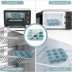 Recipient Congelator Porționare Hrană Bebeluși Aolso din Silicon Alimentar Fără BPA, 9 Compartimente x 75 ml cu Capac Detașabil, Formă Congelare Piureuri, Supe și Gustări, Albastru - Img 6
