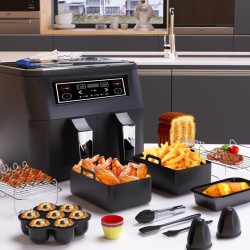 Set 12 Accesorii pentru Air Fryer Dual 7.6L - 9.5L (Compatibil Ninja DZ400UK, Tower, Keplin, Instant Vortex), Forme Silicon, Grătare, Tavă Pâine și Ustensile - Img 2