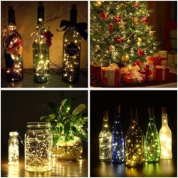 Set 12 Instalații Luminoase Tip Dop pentru Sticle , 2 Metri, 20 LED-uri, Fir Argintiu Flexibil, Alimentare cu Baterii, Lumină Alb Cald, Clasa A - Img 2