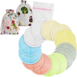 Set 14 Tero-Discuri / Absorbante Reutilizabile pentru Sâni din Bambus Organic, Lavabile, cu Sac de Spălare și Depozitare, pentru Alăptare