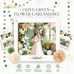 Set 15 Decorațiuni pentru Petrecere , Flori din Hârtie de TissU și Ghirlande cu Buline, Tematică Verde Smarald, Auriu și Maro, Pentru Baby Shower, Nuntă și Aniversări - Img 3