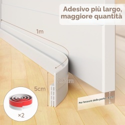 Set 2 Benzi Autoadezive Izolație Sub Ușă din TPE Flexibil, 100 x 5 cm, Etanșare Fonică și Termică cu Structură Tubulară Triplu-Strat, Acoperire Fante Până la 4 cm, Protecție Anti-Curent, Praf și Insecte, Alb - Img 6