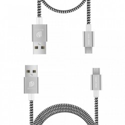 Set 2 cabluri de date si incarcare Dux Ducis K Two , 1 x Micro Usb 100 cm 5V 2A si 1 x Micro Usb 20 cm 5V 3A , silver