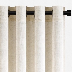 Set 2 Perdele Voal Topfinel cu In Natural 140 x 235 cm, Finisaj Semitransparent cu Inele Metalice (Capsate), Stil Modern Boem pentru Living și Dormitor