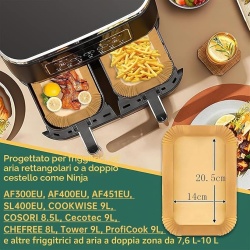 Set 200 bucăți hârtie de copt dreptunghiulară pentru friteuză cu aer cald (Air Fryer) cu două coșuri, 20.5 x 14 cm HONYAO, compatibilă Ninja Double Stack și Dual Zone 7.6L - 10L - Img 4